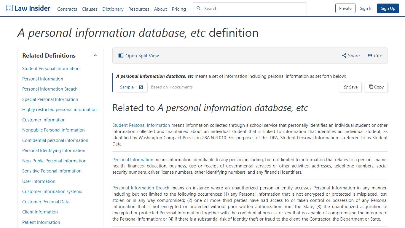 A personal information database, etc Definition | Law Insider